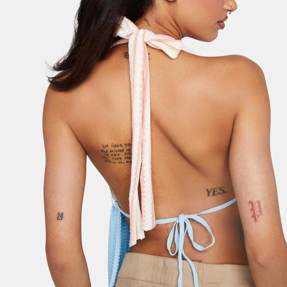 NWT Blue Blush Colorful Knit Crochet Halter Top Open Back Small - Picture 4 of 4